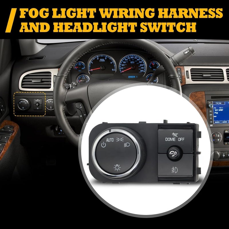 Jecoupoon Fog Light Switch & Wiring Harness Compatible with 2007-2013 Silverado 2007-2013 Sierra 1500 2500 3500 25858705 19170443 - Image 2